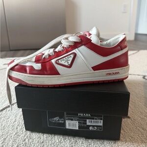Prada Red and White Leather Sneakers
